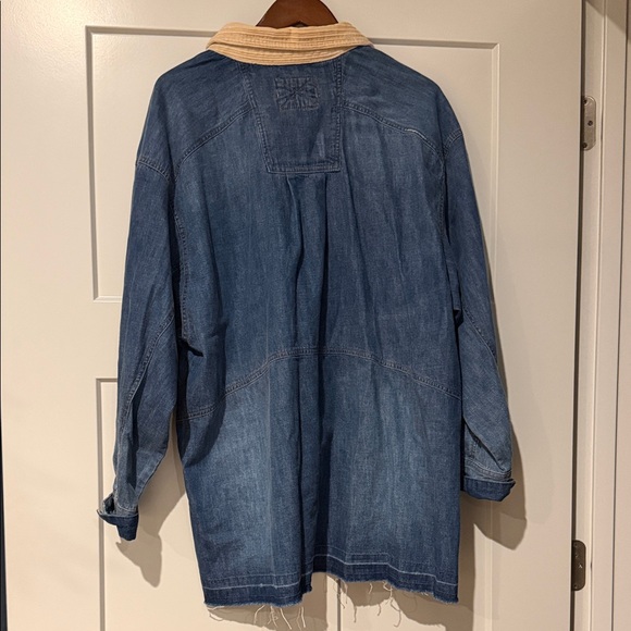 Free People Highland Hiker Top Denim We The Free Cord Collar Frayed Blue S NEW - Picture 3 of 7